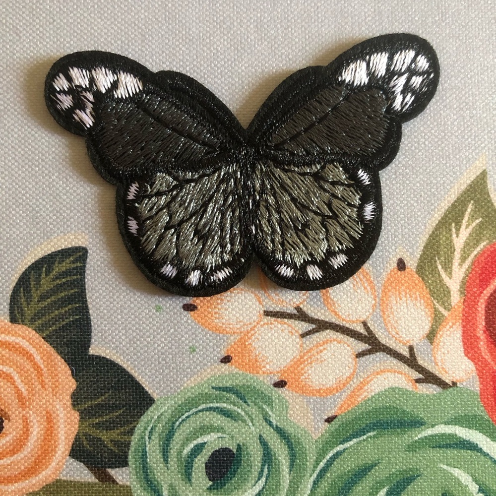 Black and Silver Butterfly Iron-On Patch - Women Accessories
